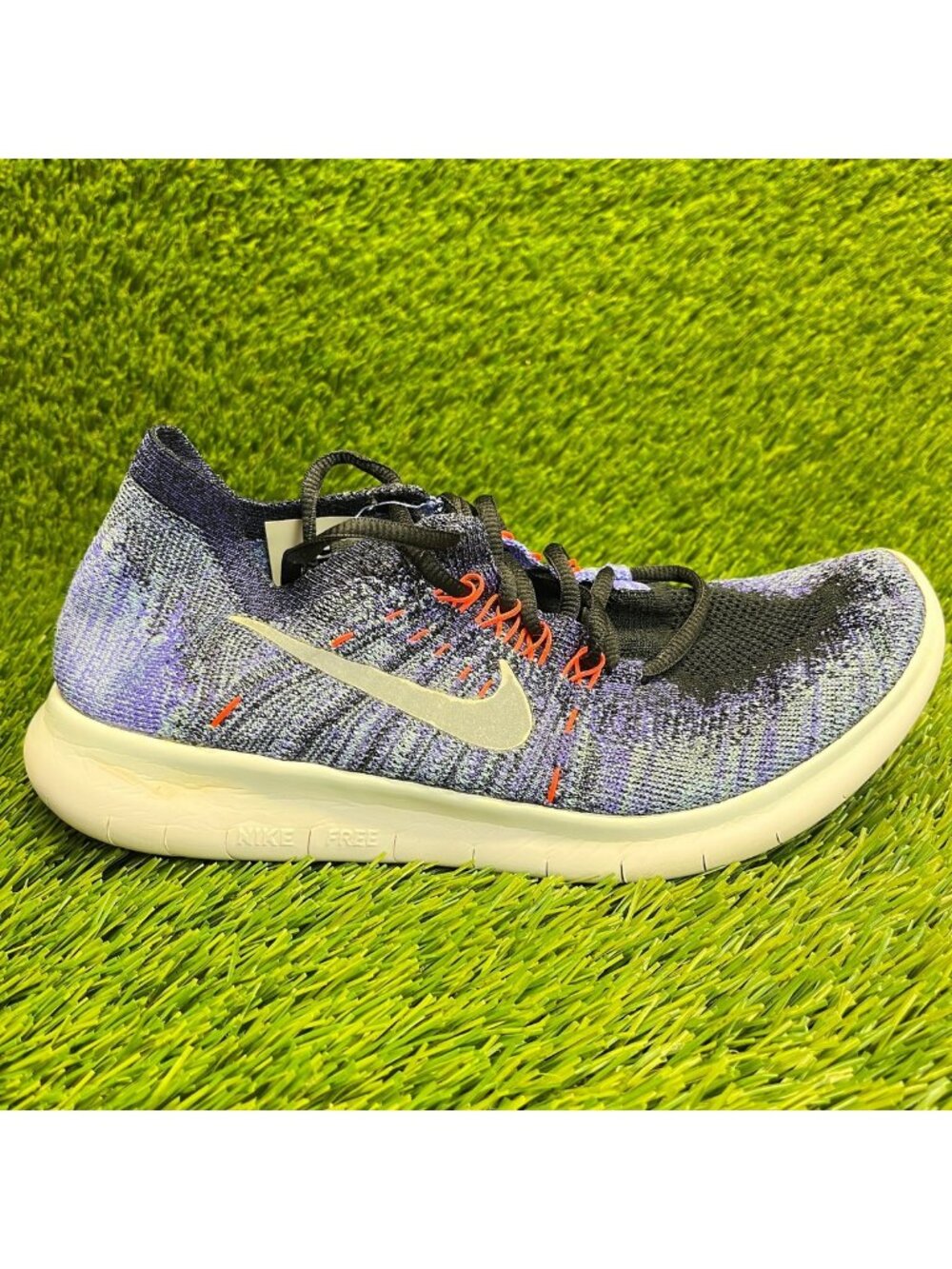 Nike Free RN Flyknit 2017 Womens Size 7 Black Purple Running Shoes Sneakers